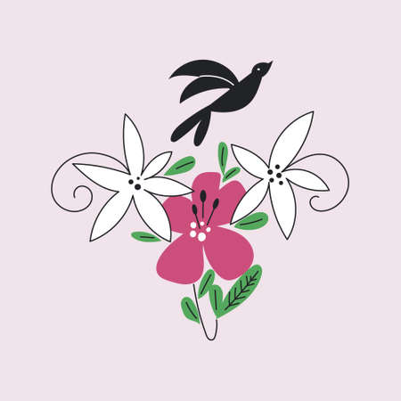 Woman womb health concept. Beauty female reproductive system uterus and ovaries with flowers. Feminism and feminine nature. Blooming of uterus. Hand drawn vector illustration isolated on backgroundのイラスト素材