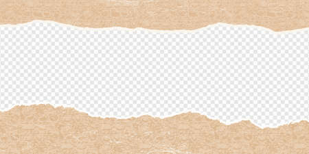 Craft paper torn strip stroke with cut edge frame vector illustration. Blank horizontal note paper piece shape. Neutral color grunge headline. Calligraphy border with transparent backgroundのイラスト素材