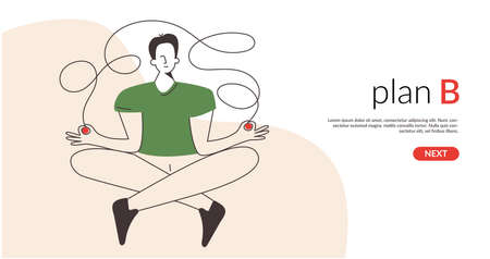 Plan B Alternative difficult path concept vector infographic illustration banner or landing page template. Challenge to choose strategy. Calm man with chaos way or positive thinking route decisionのイラスト素材