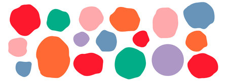 Irregular asymmetric organic stone shape collage. Simple pebble isolated vector elements. Colorful blot banner vector illustration. Fantasy magic speck, bright splotch, isolated flat fleckのイラスト素材
