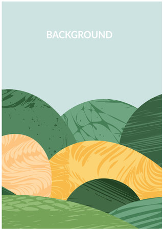 Abstract farm agriculture template. Green field pattern, eco background, nature landscape vector illustration with texture. Farmland collage for leaflet, identity, booklet. Ecology backdrop, cardのイラスト素材