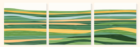 Abstract green square social media post for agriculture design or eco pattern. Ecology garden, farm, nature vector background. Contemporary collage composition. Organic applique, patchwork ornamentのイラスト素材