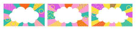 Pop art announcement card with empty cloud bubble and radial beam stripes vector comic background....