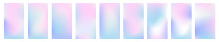 Social media story holographic gradient vector background set. Aesthetic iridescent pink and blue...