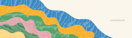 Abstract farm field wavy background with texture. Surreal nature collage. Japanese art template with...