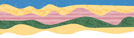 Abstract farm field background with texture vector illustration banner. Japanese wave pattern with mountain background. Asian minimal design. Chinese horizontal template. Wavy cover and layoutのイラスト素材