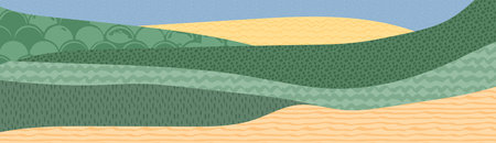 Abstract field or farm land landscape vector background illustration with texture. Minimalistic ecology collage, decorative farmland banner, rural countryside. Contemporary agro design, eco plantationのイラスト素材