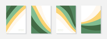 Green abstract agriculture field vector leaflet. Agro card template, farm presentation. Set of a4 layout with nature theme. Minimal shape, agri design. Field view background design, eco booklet, frameのイラスト素材