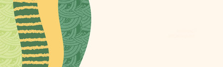 Abstract eco banner with geometric shapes and nature background. Wineyard farm field pattern vector illustration. Green landscape with texture. Ecology card, organic farmland view. Agro land backdropのイラスト素材