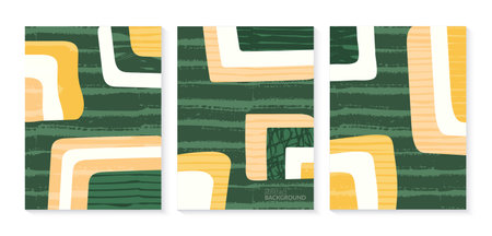 Green abstract map pattern vector illustration. Eco farm field background. Agriculture patchwork poster. Organic farmland card, motley landscape, countryside aerial view. Set of ecology postcardのイラスト素材