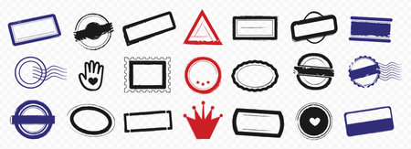 Empty rubber stamp or vintage seal vector illustration with grunge texture. Black ink frame. Round,...