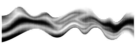 Sand halftone texture liquid vector background. Abstract grainy pattern. Noise geometric dotwork. Black and white grunge wave shape. Monochrome wavy hill illustration. Pixel gradient splash backdropのイラスト素材