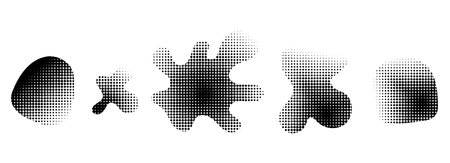 Halftone blob shape with sand grunge texture. Abstract black and white noisy gradient vector background. Half tone splash, spray effect, monochrome collage element. y2k pixel illustration. Dotwork artのイラスト素材