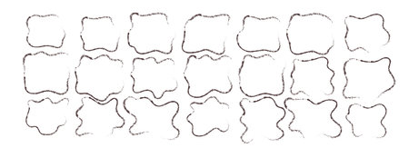 Simple line amoeba frame or circle outline border vector illustration set isolated on white. Doodle linear amorphous border. Hand drawn blotch shape. Abstract oval creative template, blob shapeのイラスト素材