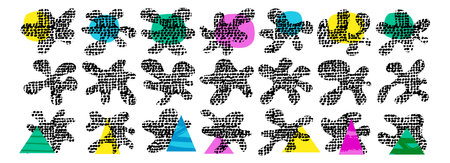 Organic shape dot texture abstract vector element. half tone geometric stamp. grunge collage spot. Trendy crayon blot. Freehand rough black illustration. Halftone ink blob. Handdrawn doodle backgroundのイラスト素材