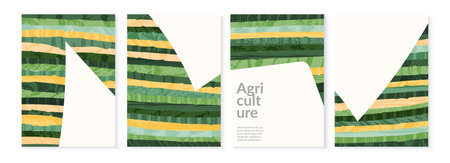 Abstract green organic farm vector background. Spring nature pattern poster. Summer agriculture design. Eco rice field template. Modern countryside illustration with texture. Ecology collage backdropのイラスト素材