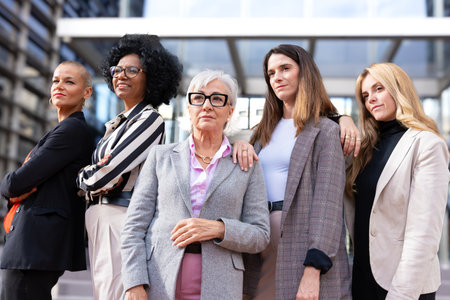 Four multiracial business women posing smiling for the camera.の写真素材
