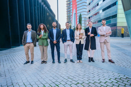 Confident Business Team Standing Together in Modern Urban Setting