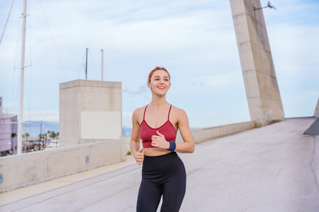 Young athletic woman jogging outdoors on a sunny day