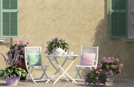 beautiful terrace with white furnitureの写真素材