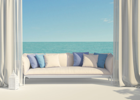 Beautiful sunny terrace overlooking the seaの写真素材