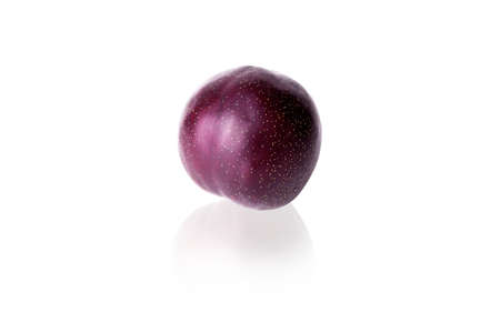 Ripe purple plum isolated on white background.の写真素材