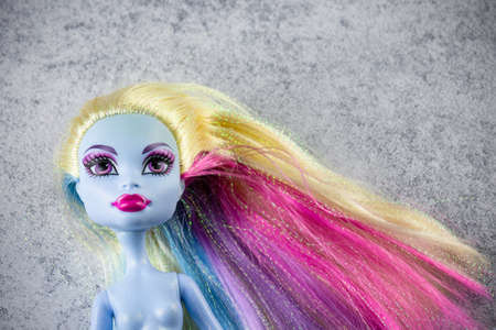 Monster High doll Abbey Bominable portrait nude on gray background - Russia, Saint Petersburg, December 2021のeditorial素材