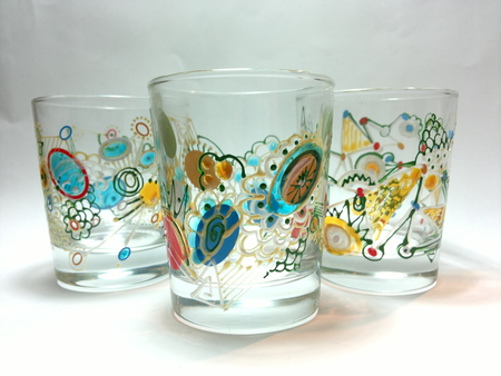 set of hand painted glassesの写真素材