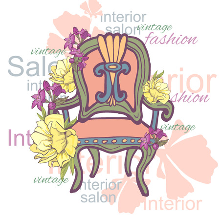 delicate collage armchair and fowersのイラスト素材