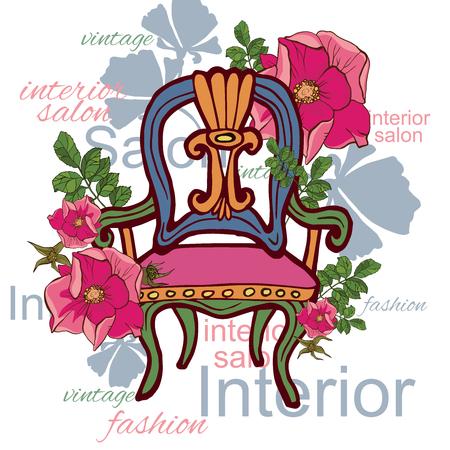 delicate collage armchair and fowersのイラスト素材