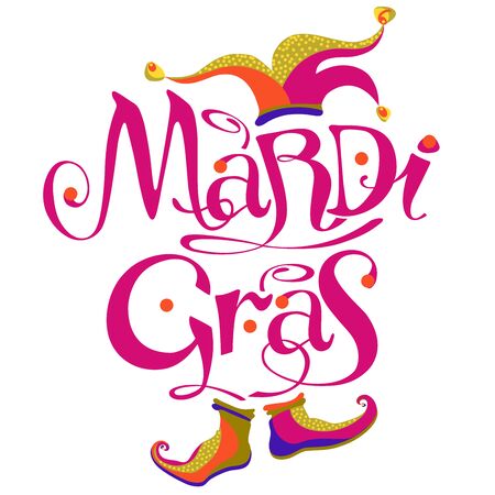 mardi gras lettering logo with cap & shoesのイラスト素材