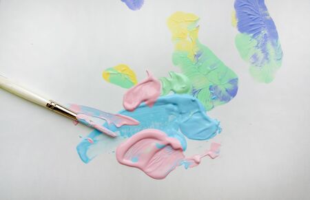 acrylic and oil pallet of bright colorsの写真素材