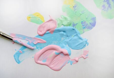 acrylic and oil pallet of bright colorsの写真素材