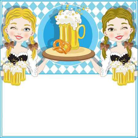 Beer festival with two beautiful girls carrying carafesのイラスト素材