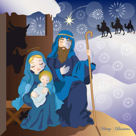 Light Blue Nativity Sceneのイラスト素材