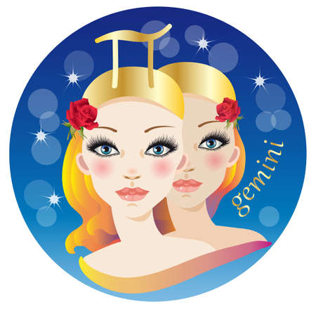 Beautiful female face representing the zodiac air sign of geminiのイラスト素材