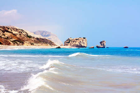 Seascape. Cyprus Paphos Aphrodite's rock. The Cyprus beaches on Mediterranean sea.の写真素材