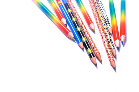 Colorful bright pencils on a white backgroundの写真素材