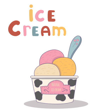 Vector illustration of ice cream. Cute alphabet in vector. I letters. Funny cartoon.のイラスト素材