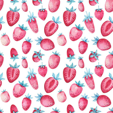 Watercolor summer strawberry seamless pattern