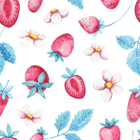 Watercolor summer strawberry seamless pattern