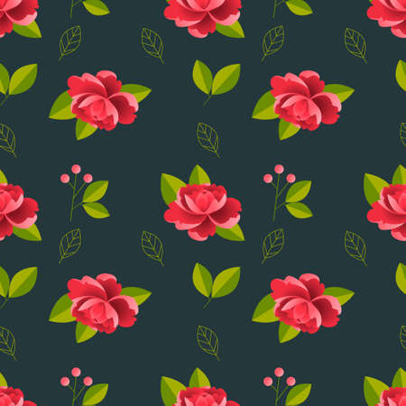 Beautiful detailed peonies seamless pattern. Hand drawn blossom flowers and leaves. Colorful vintage vector illustration.のイラスト素材