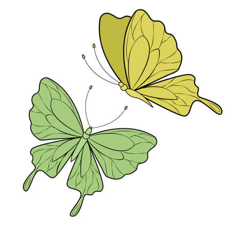 Butterfly continuous line drawing elements set isolated on white background for logo or decorative element. Vector illustration of various insect forms in trendy outline styleのイラスト素材