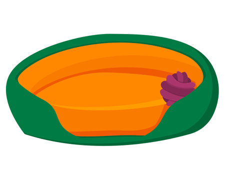 Pet bed. Accessories for cats and pets. Vector drawing of a soft bed for pets. Flat clipart with shadow. Isolated on background.のイラスト素材