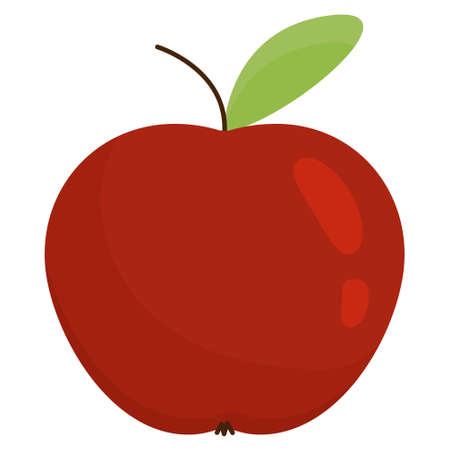 Apple in a flat style. Red apple isolated on white background. Red apple with leaf and highlights. Vector illustration of apple icon. Healthy lifestyle concept.のイラスト素材
