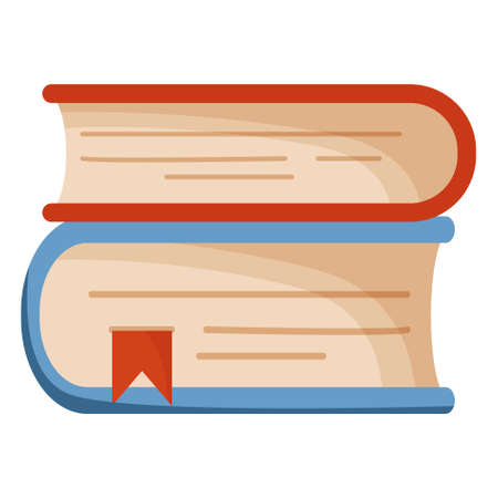 Vector icon in the form of a stack of two books with a red bookmark. Vector illustration of books isolated on white background. Training theme, autumn theme. Books vector illustration flat styleのイラスト素材