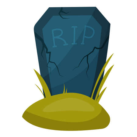 Halloween. Grave and old headstone. Headstone with cracks in flat style isolated on white background. Illustration for a terrible holiday.のイラスト素材