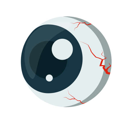 Eye. Halloween style eyeball element drawing. Eyeball with capillaries isolated on white background. Vector drawing in a flat styleのイラスト素材