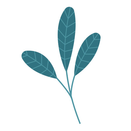 Vector drawing of a twig with three leaves isolated on a white background. Minimalistic twig in a flat style. Leaf drawing for web design and typographyのイラスト素材