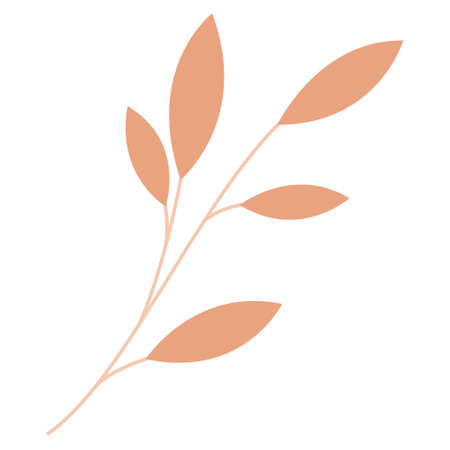 Vector drawing of twigs with leaves isolated on white background. Minimalistic twig in a flat style. Drawing worksheet for web design and typography, logosのイラスト素材